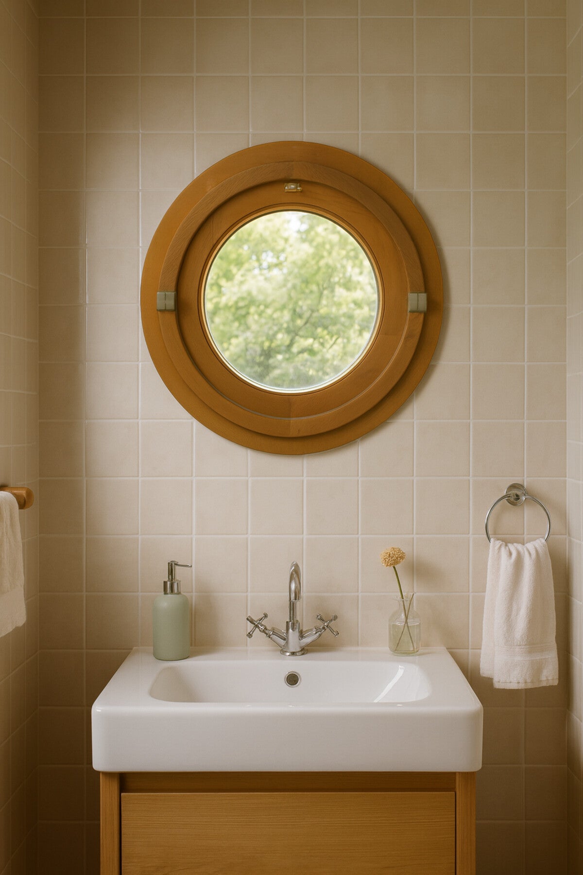 Oeil de boef 1 hoja - h.50 x l.50 cm - madera sin manilla