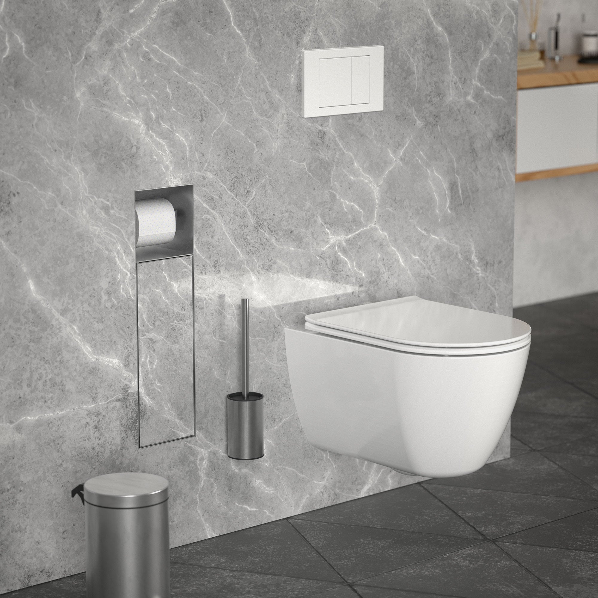 LuxeBath moduł szafki podtynkowej ze stali nierdzewnej srebrny 60x20x14 cm szafka łazienkowa z miejscem na papier i wbudowaną szczotką wc - 2