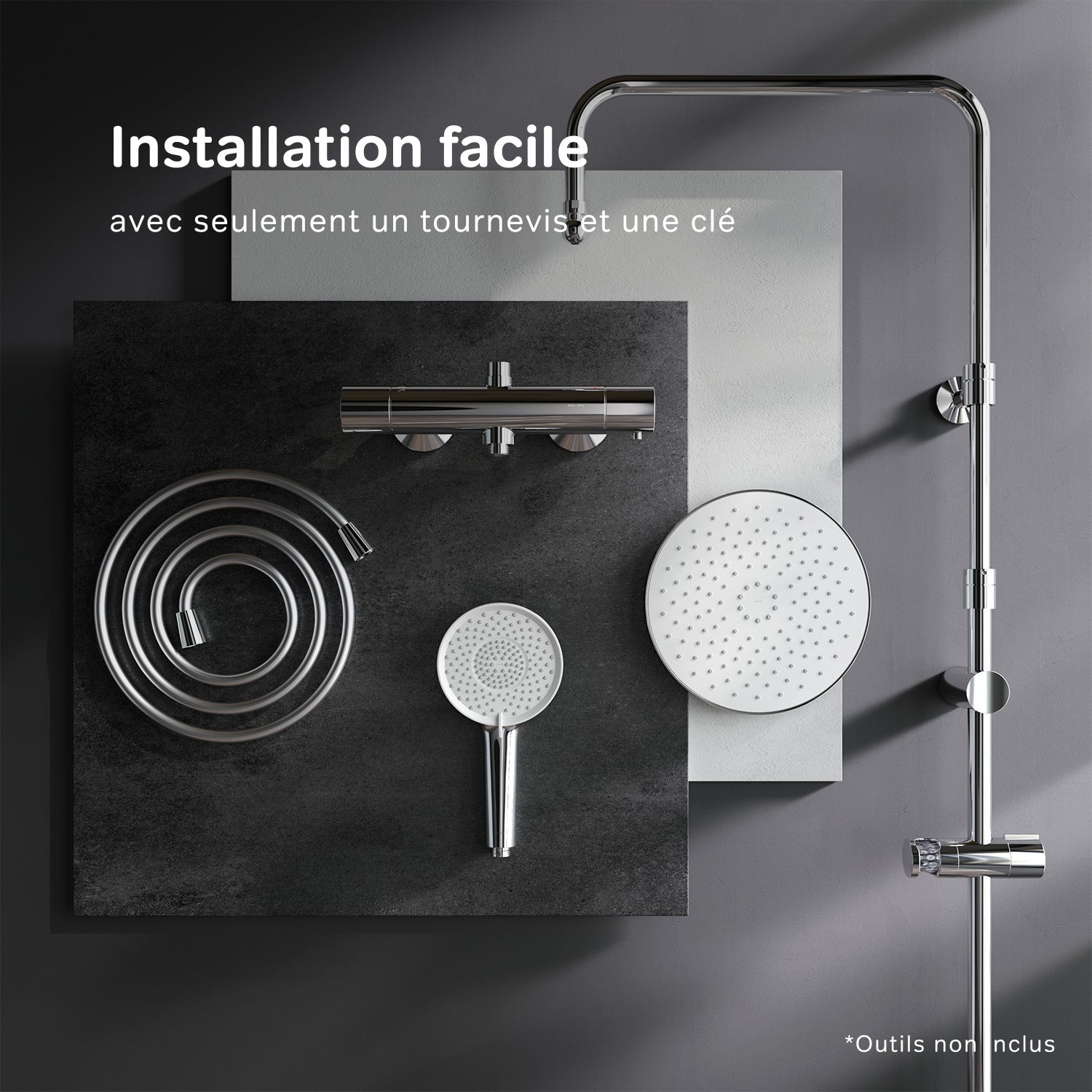 Colonne de douche et bain baignoire thermostatique Système de douche avec mitigeur thermostatique Chrome, F07XA400 X-Joy AM.PM - 10