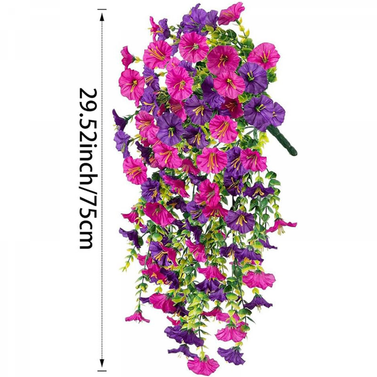 2 Flores Artificiales Colgantes para Jardín - Morning Glory 75 cm | Decoración Exterior para Porche, Balcón y Patio - 2