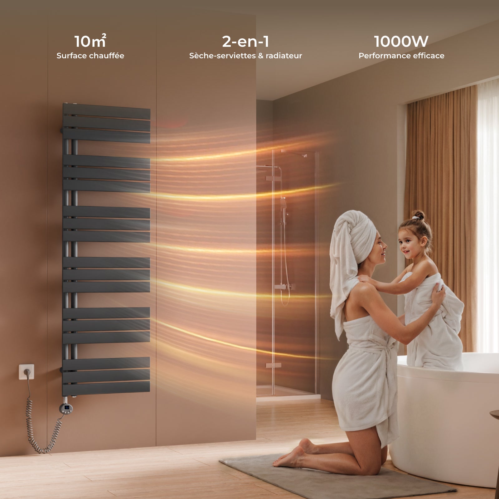 S'AFIELINA Sèche-serviettes électrique connecté WiFi avec thermostat digital, tige chauffante programmable, Anthracite,159,9x50 cm 1000Watts - 8