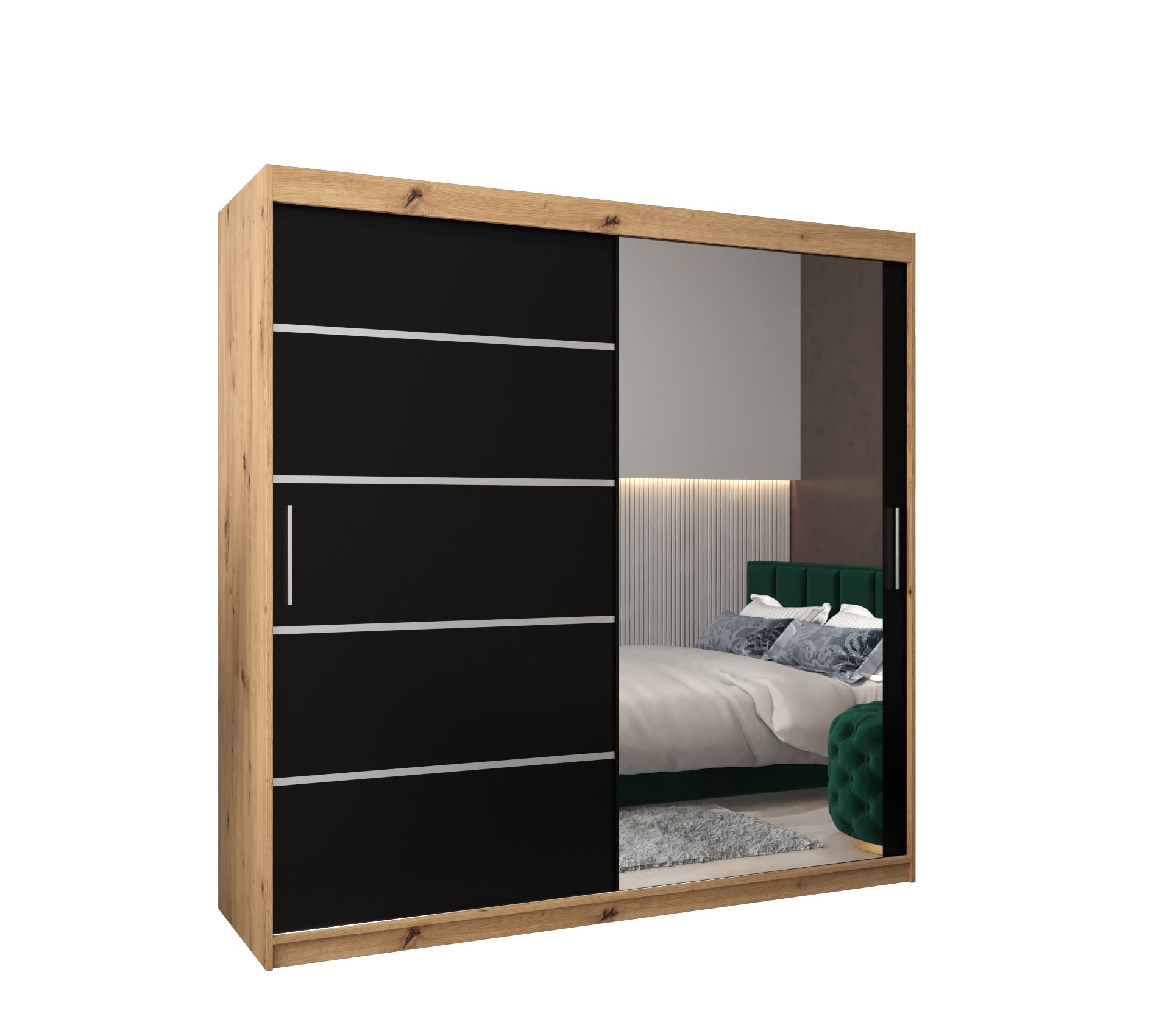 Szafa przesuwna garderoba Verona 2 200 x 62 x 200 cm Artisan + Czarny - Abiks Meble