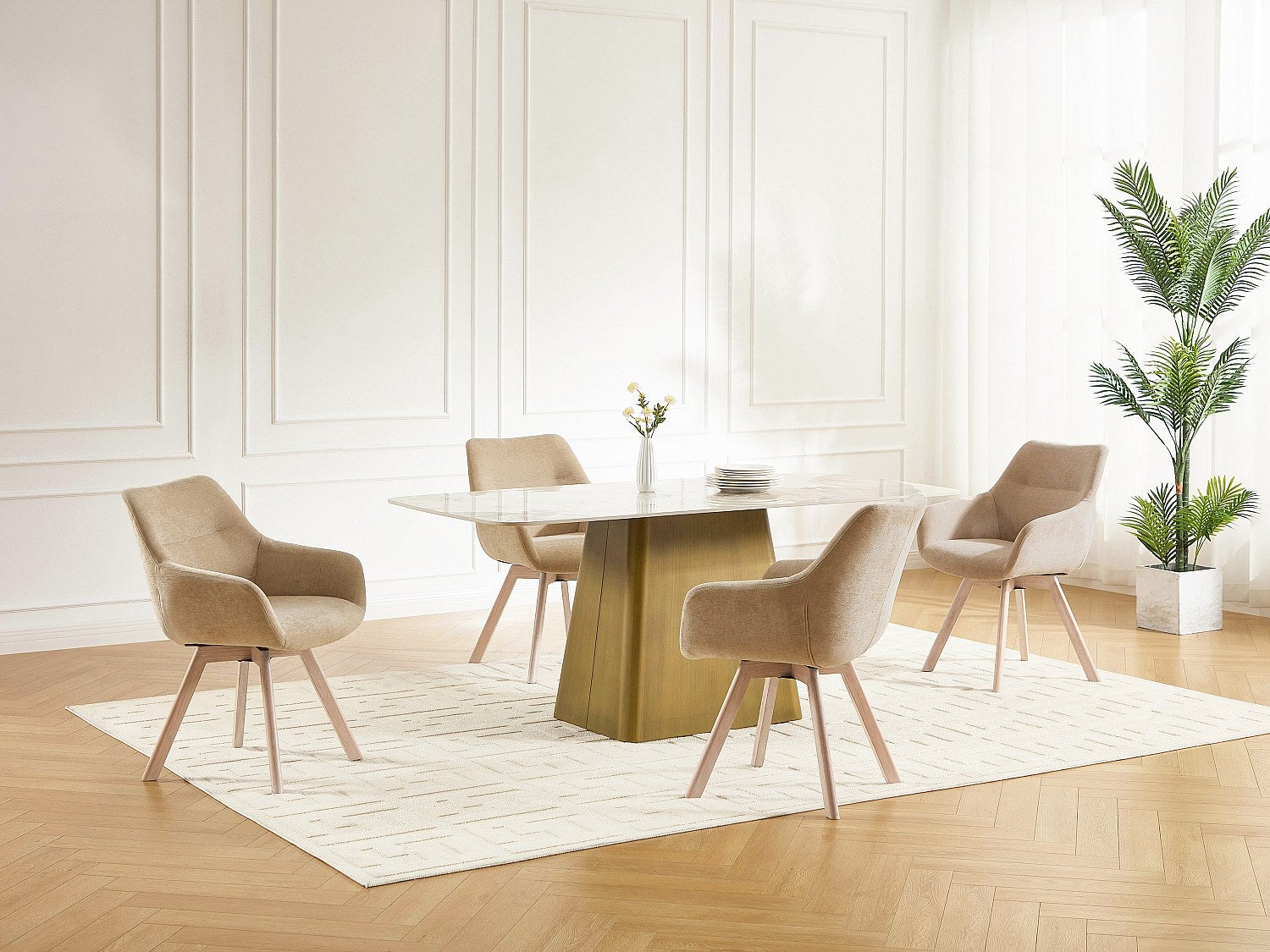 Zestaw 2 krzeseł obrotowych z podłokietnikami z tkaniny i drewna jesionowego - Beżowy - VELBURY