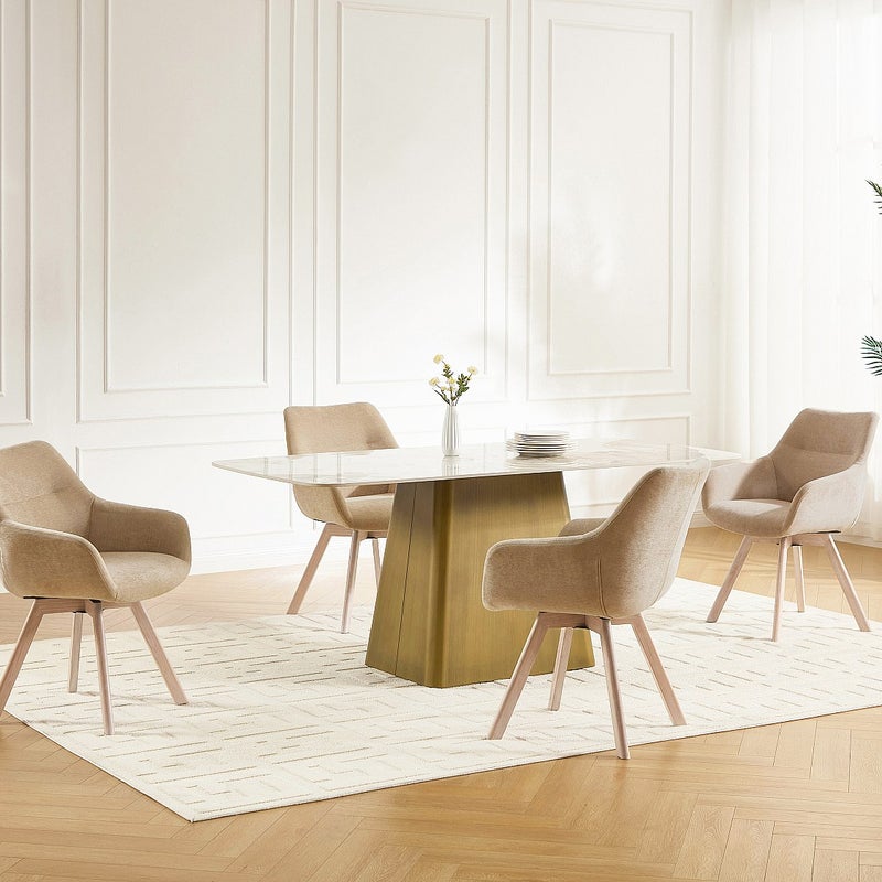 Zestaw 2 krzeseł obrotowych z podłokietnikami z tkaniny i drewna jesionowego - Beżowy - VELBURY