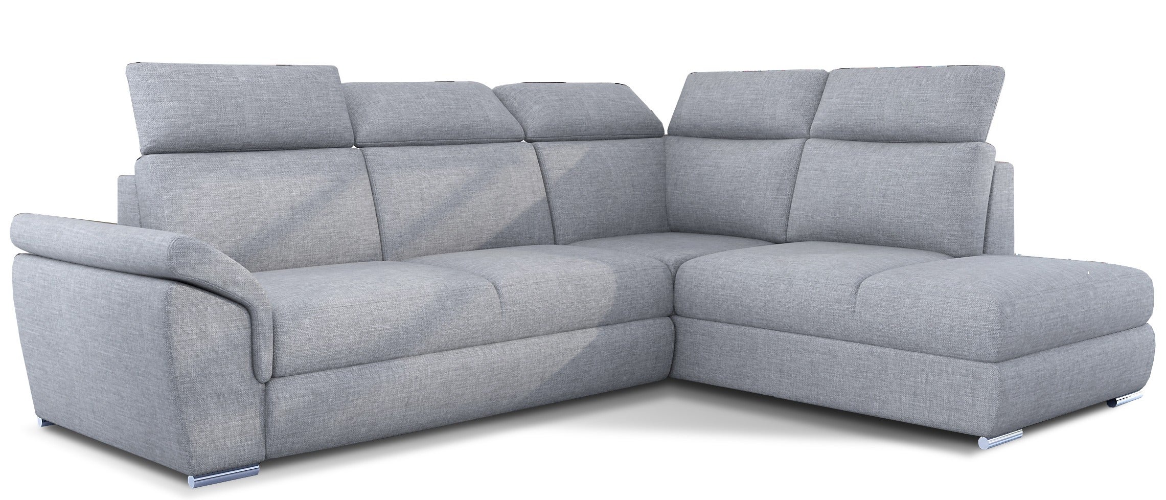 Canapé angle droit convertible tissu gris clair avec appuis-tête