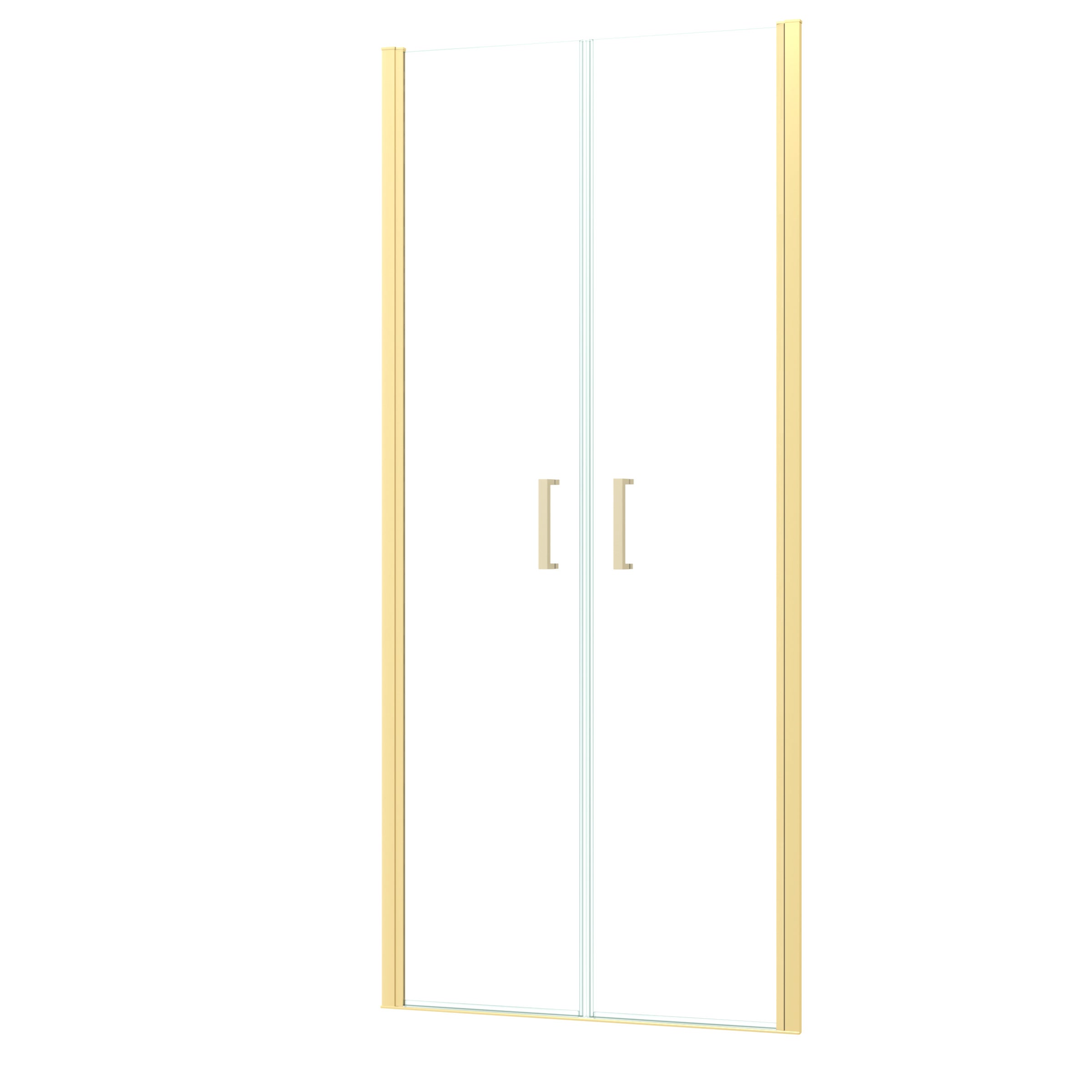 Porte de Douche Double Battant 90x200cm - Verre Trempé Transparent 6mm - Profil Or Doré Brossé - 3