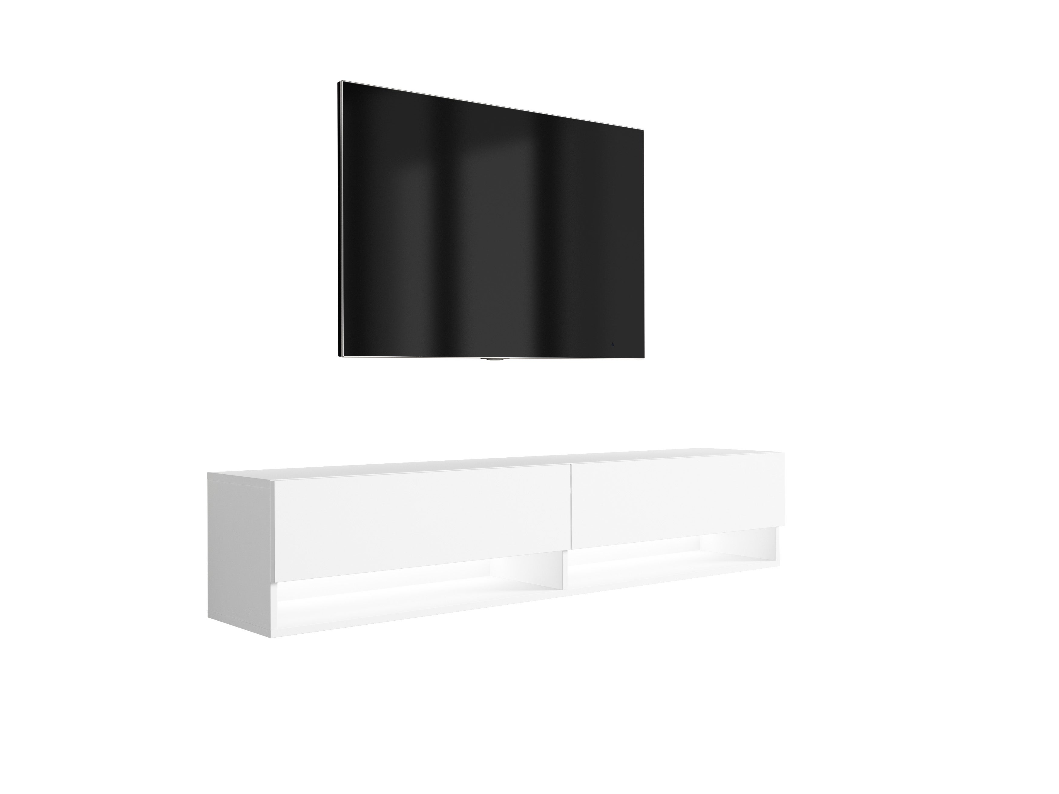 Szafka RTV : Biały Mat, LED biały, 170 × 32 × 34 cm