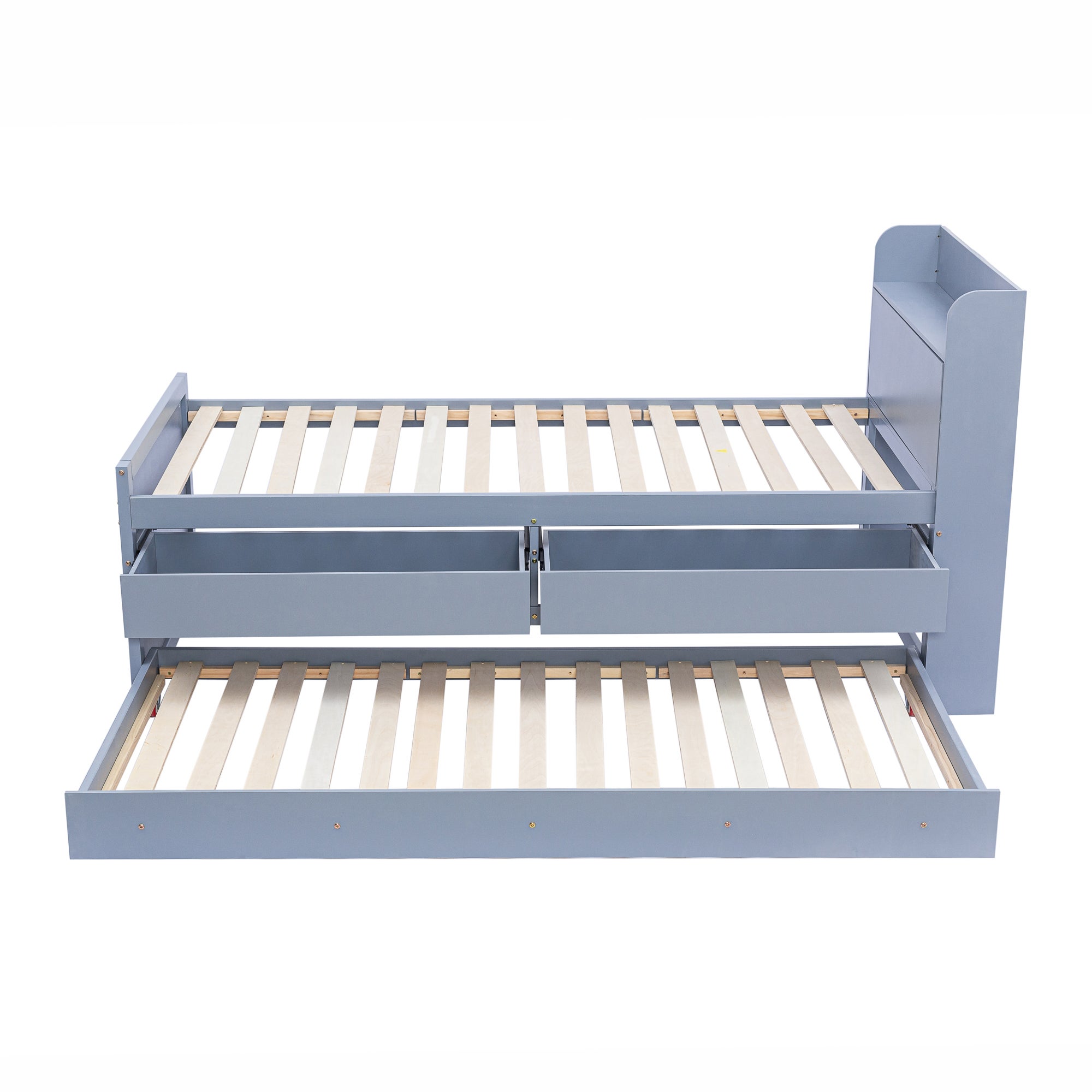 Letto estraibile 90x190 cm, testiera con contenitore, 2 cassetti, legno, grigio, senza materasso - 3