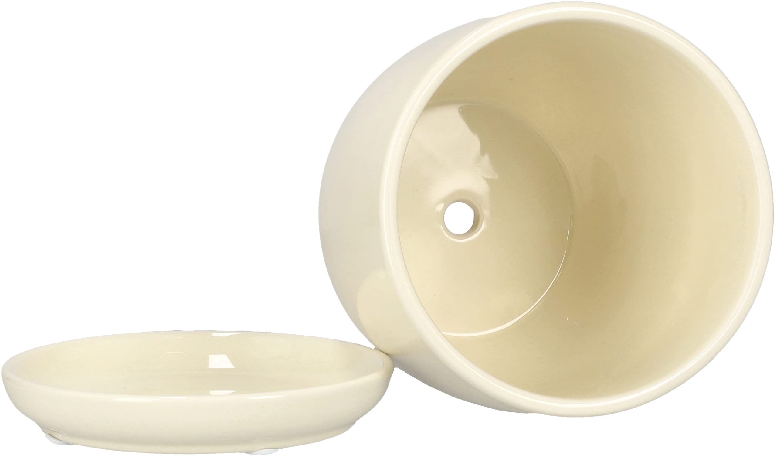 Lot de 2 Pots de Fleurs, en Céramique, pour Fleurs, Plantes, Diamètre : 20 cm, avec Bac d'Égouttement, Blanc - KOTARBAU - 6