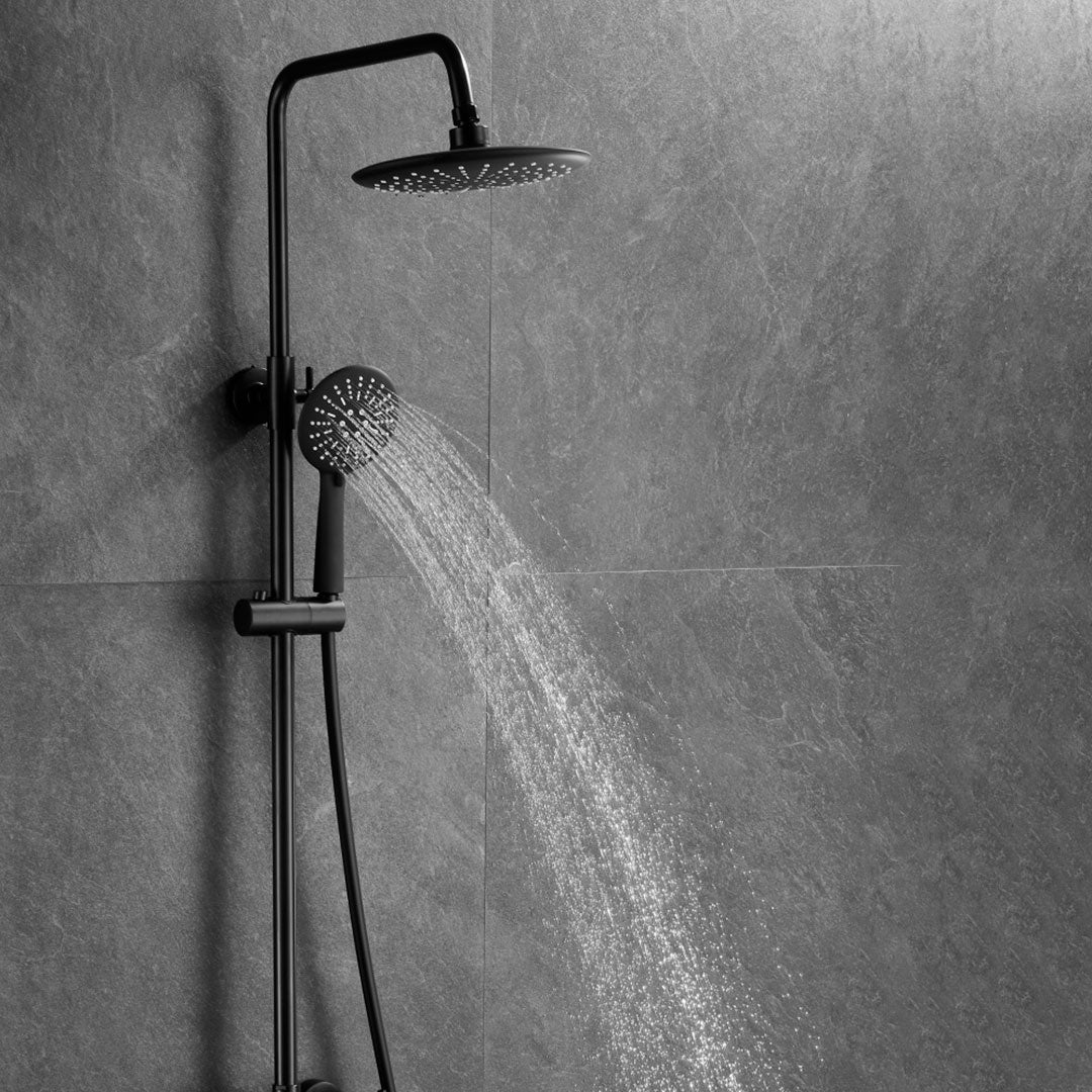 Valaz Barre de douche thermostatique ronde réglable jusqu'à 120 cm noir mat - Série Ebro - 25 cm - 5