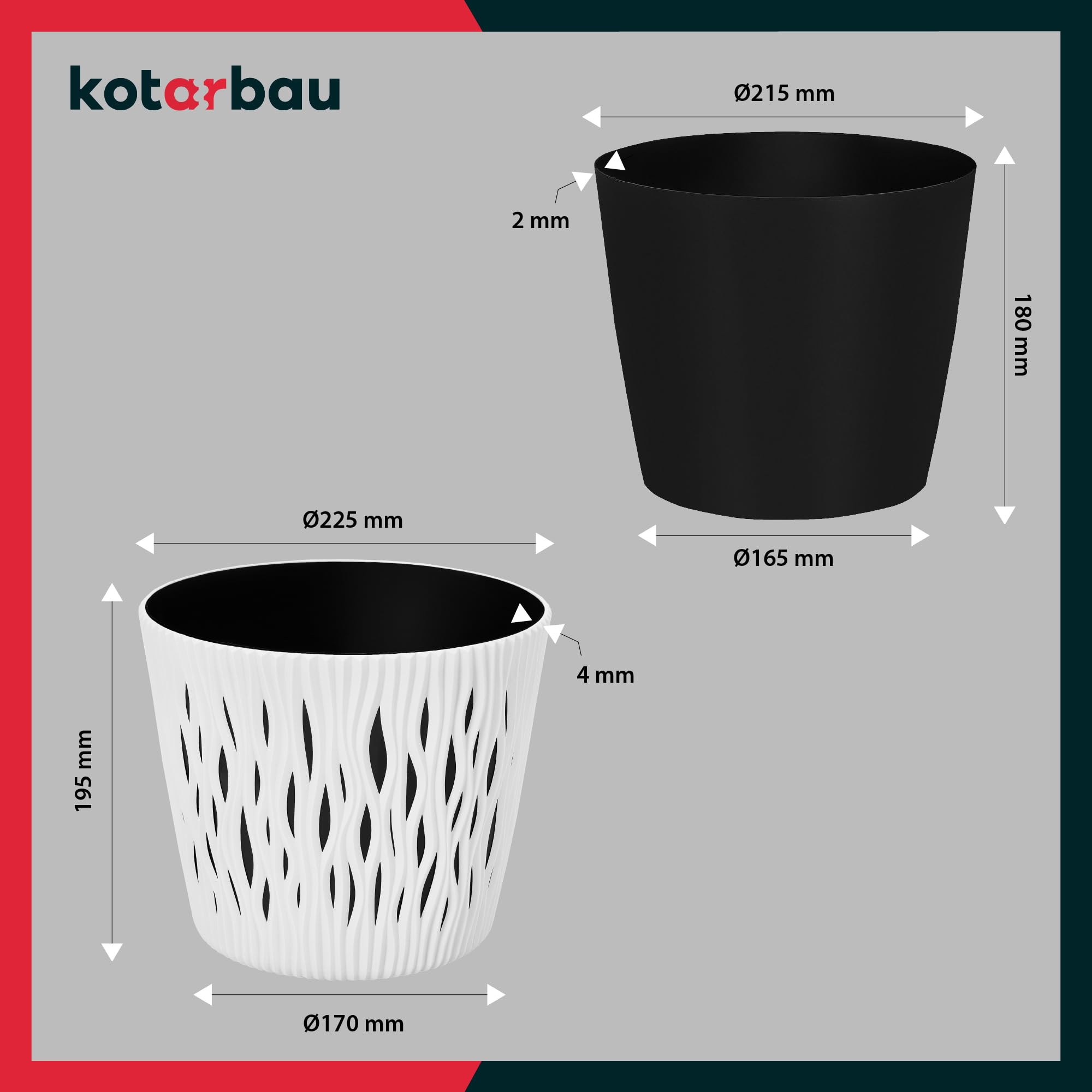 Doniczka donica biała fale osłonka wkład 225x190 - KOTARBAU - 3