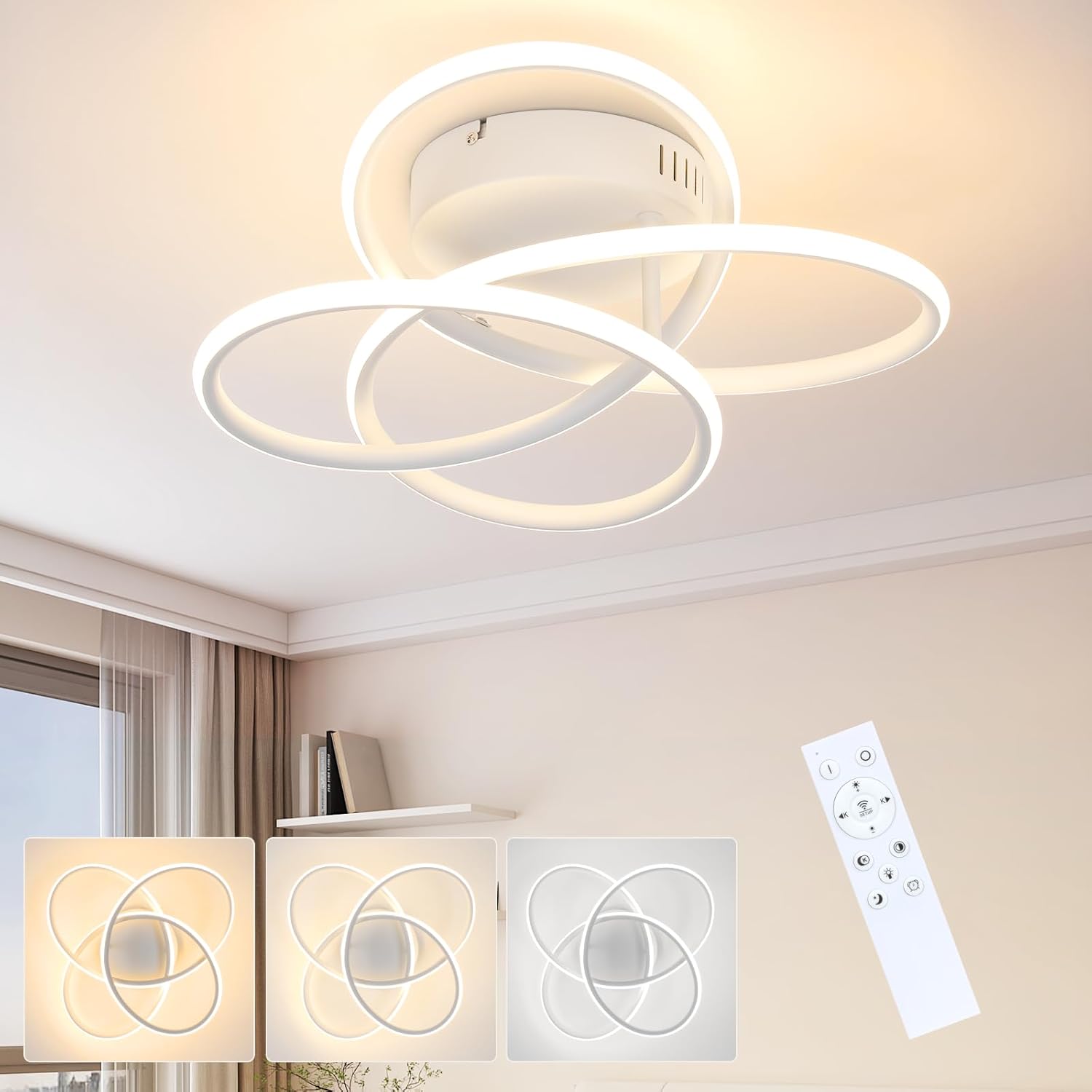 ZMH 36 cm metalowa lampa sufitowa LED do salonu, kształt motyla, ściemnialna