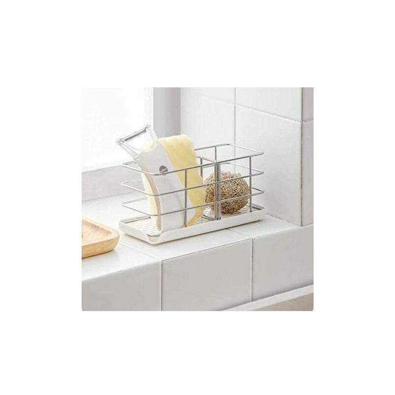 Porte-éponge en acier inoxydable 304, multifonctionnel pour évier de cuisine, organisateur d'évier, plateau égouttoir à vaisselle, porte-savon - 4