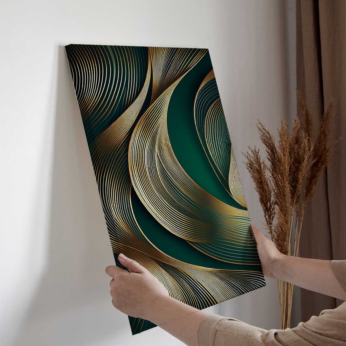 Tableau lignes dorées émeraude - 40x60cm - 3