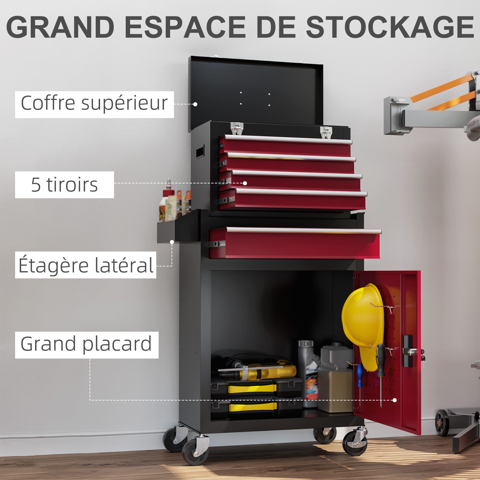 Armoire à outils sur roulettes Acier HOMCOM - 4