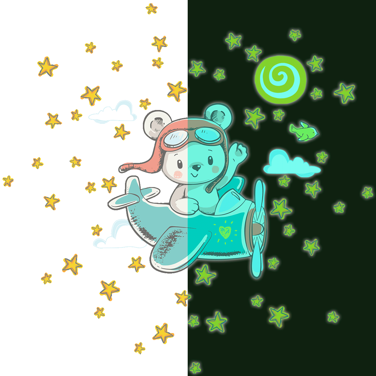 Adesivos fosforescente orso pilota + 50 stelle - Sticker adesivo - adesivi murali - 90x100cm - 2