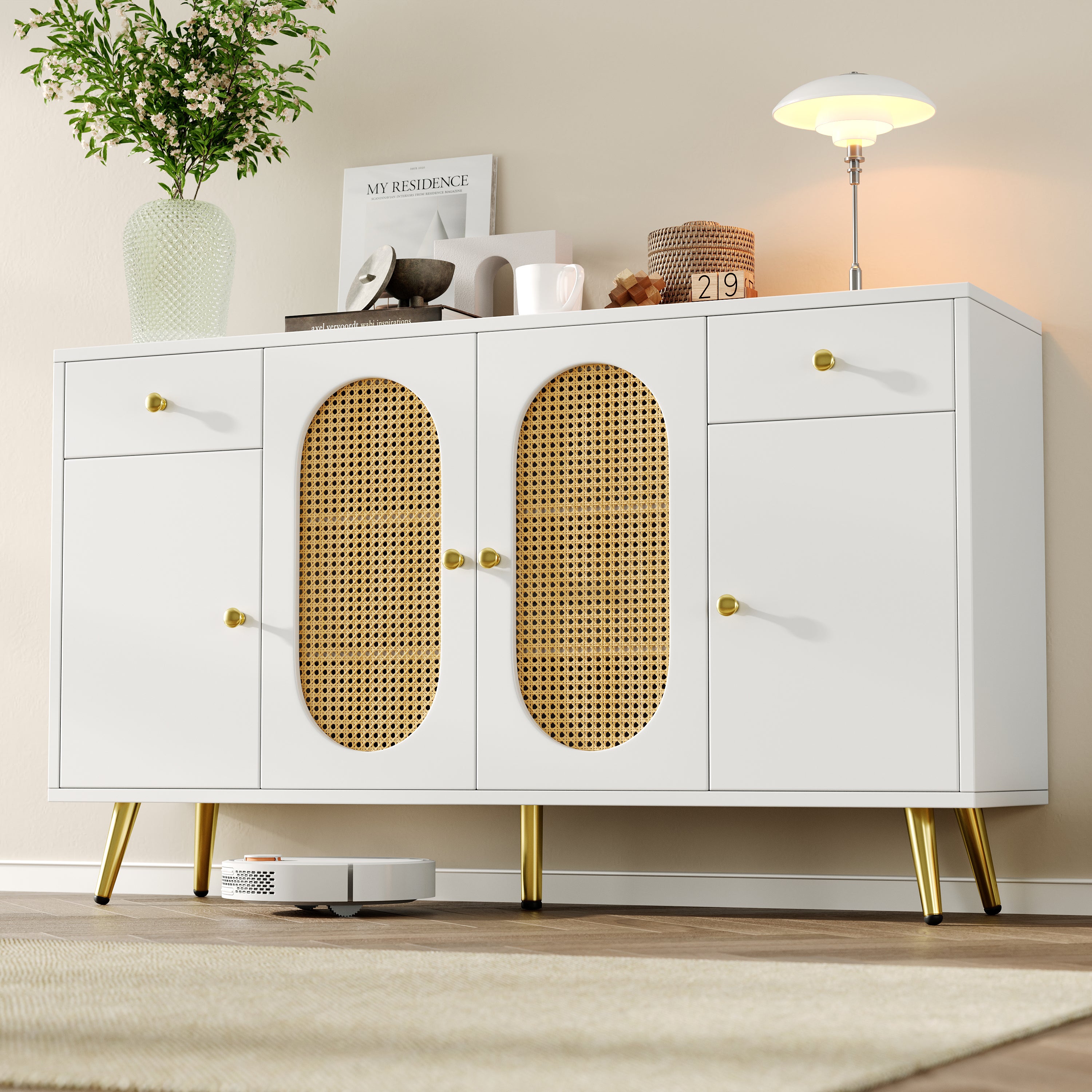 Commode 140x35x82 Cm Meuble D appoint Pour Salle Manger Buffet Avec 
