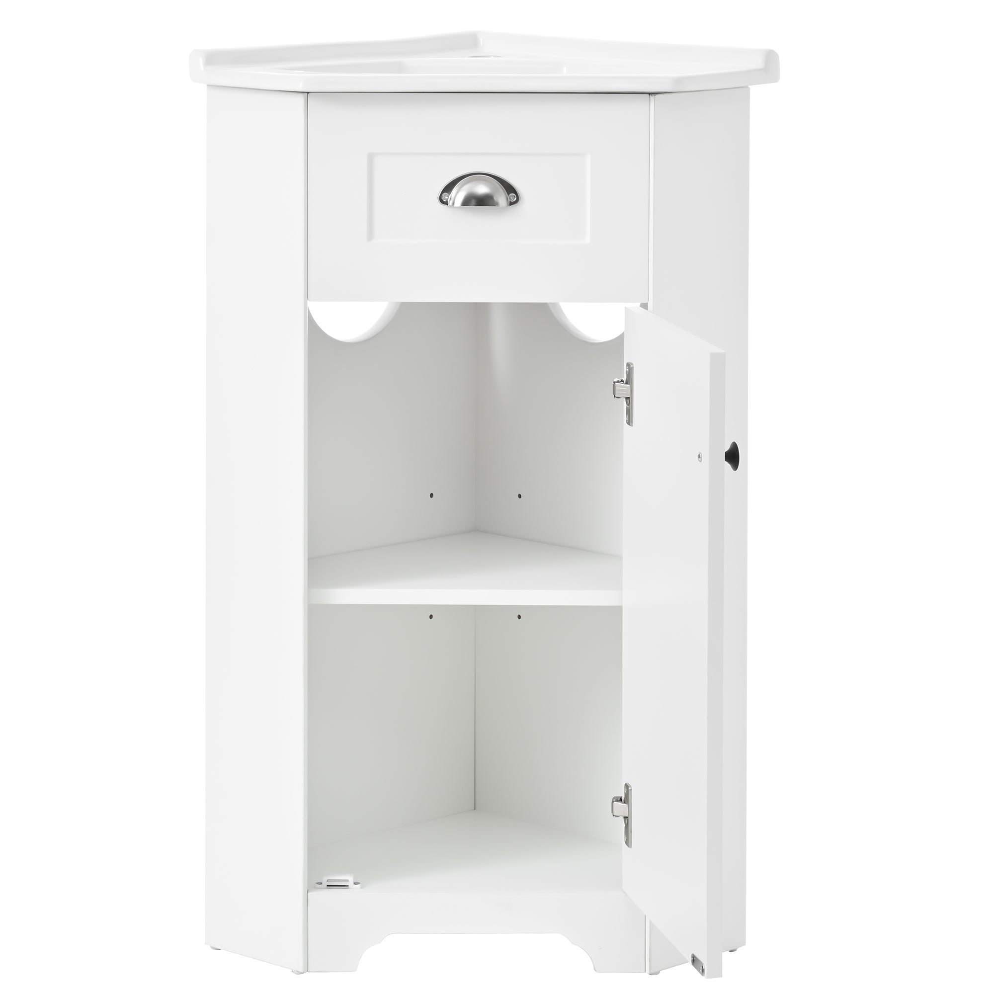 Mobile lavabo per bagno - con lavabo in ceramica - con 1 anta - bianco (rubinetto non incluso) - 9