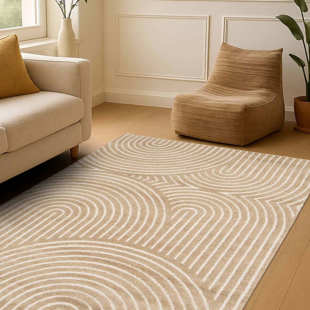 Tappeto beige morbido con rilievo geometrico 160x230 - 8