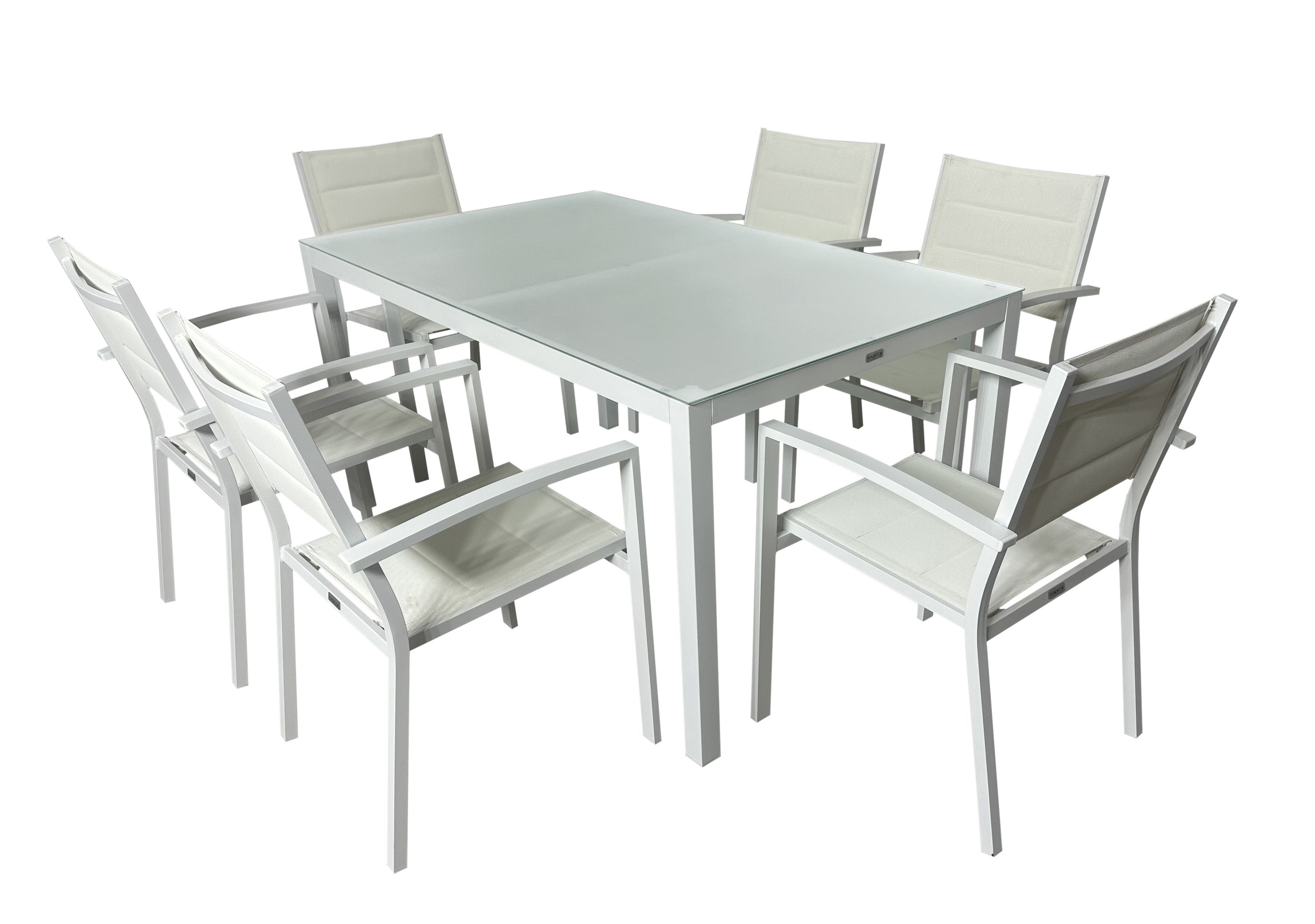 Mesa de Jardín Rectangular de Aluminio Blanca 150x90 cm – Cristal Templado | Exterior y Terraza FORMENTERA - 5