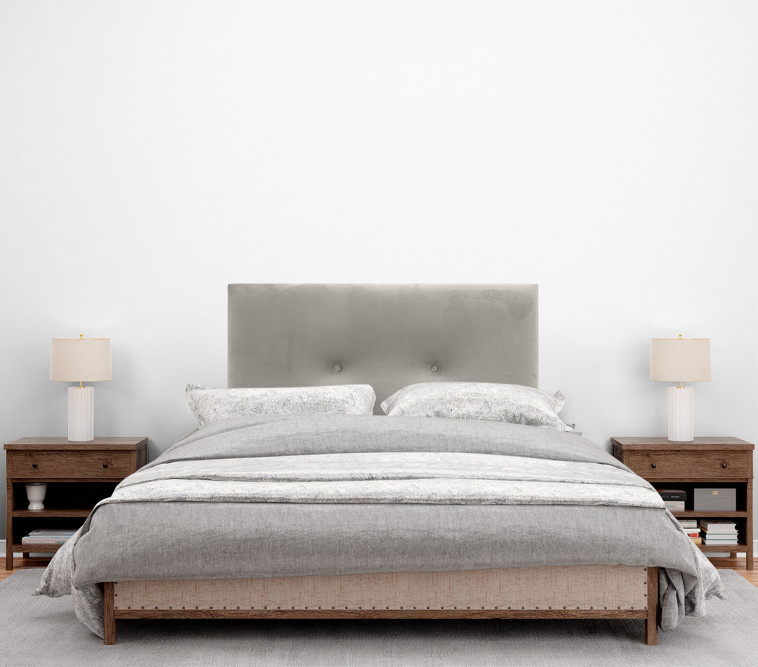 DHOME Testiera in velluto liscio con bottoni alta gamma moderna testiera imbottita per letto di lusso (Beige, 105x60cm) - 4