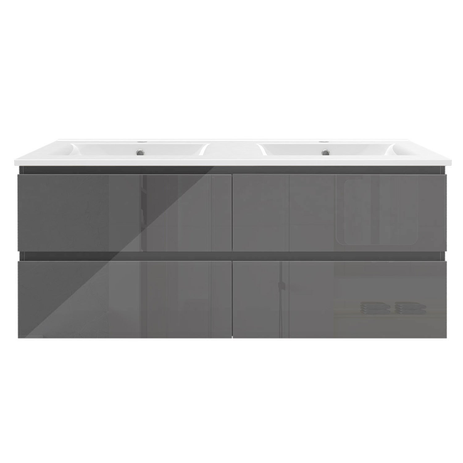 Meuble salle de bain 120cm anthracite brillant avec double lavabo céramique + 4 tiroirs à fermeture automatique - 3