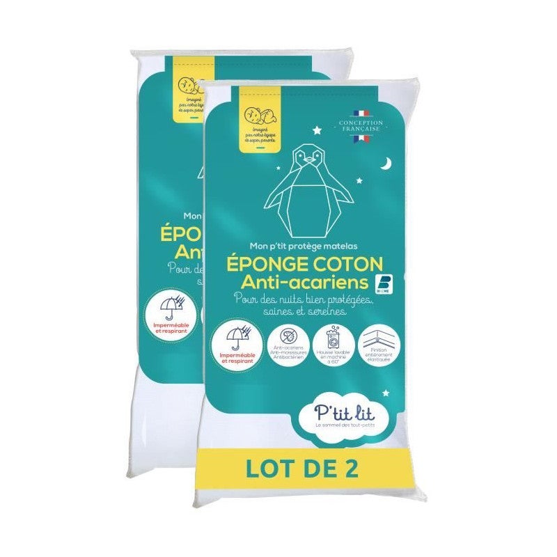 Juego de 2 protectores de colchón para bebé antiácaros - 60x120 cm - alese impermeable - lazo 100% algodón - absorbente