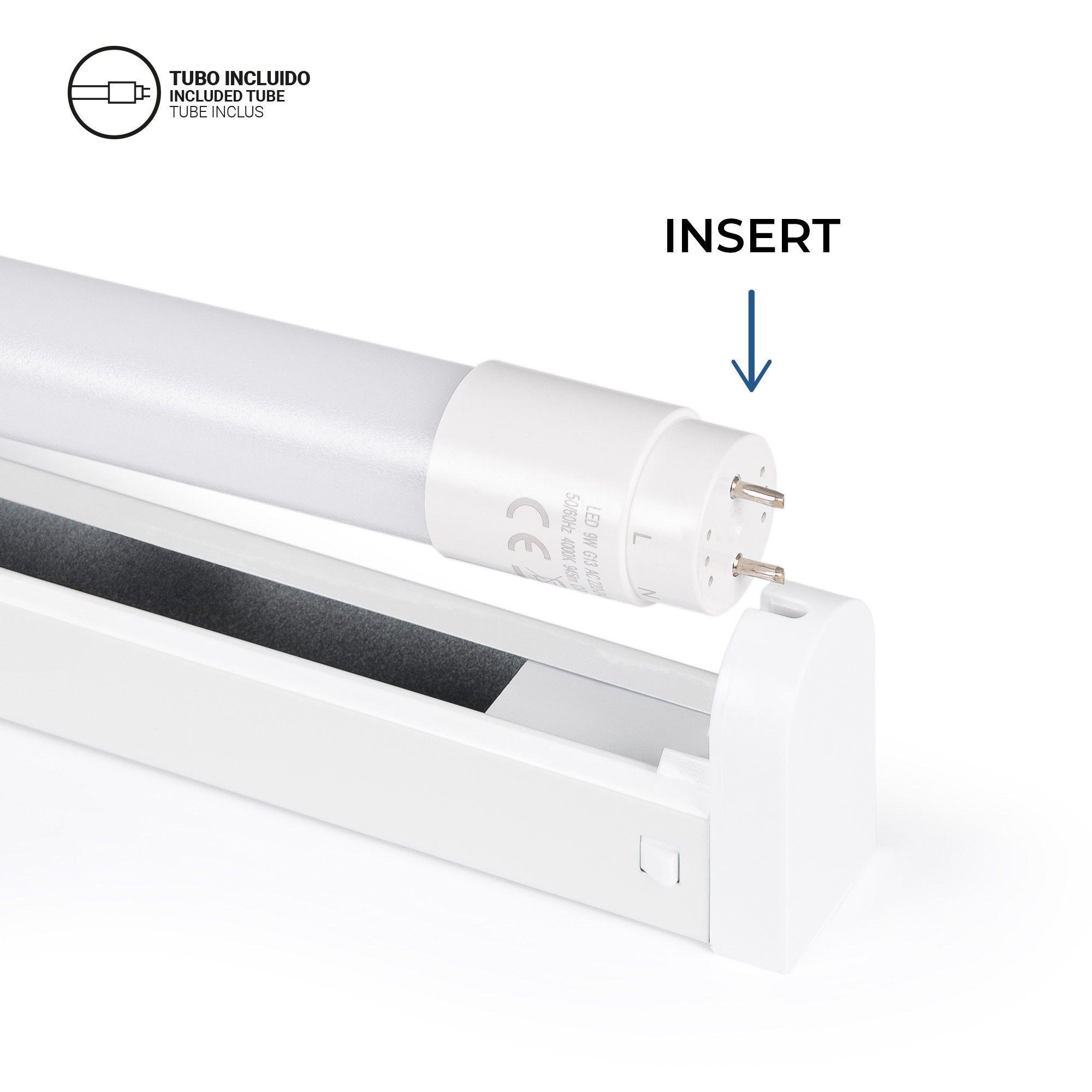 Kit reglette + tubo LED T8 - 9W - 60cm - Bianco Neutro - 7