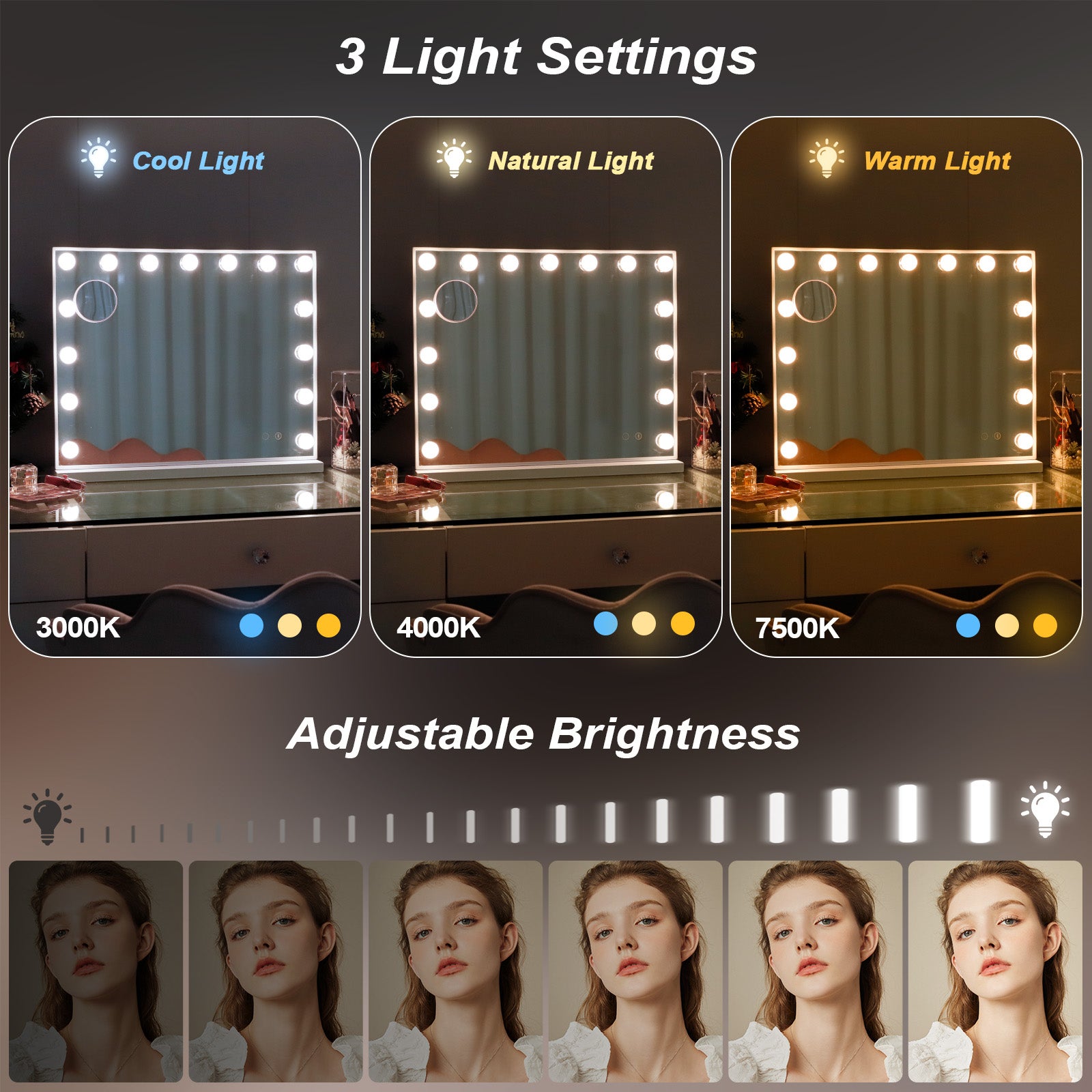 Specchio da trucco Hollywood illuminazione LED da parete - 58 x 46 cm - Altoparlante Bluetooth - 7