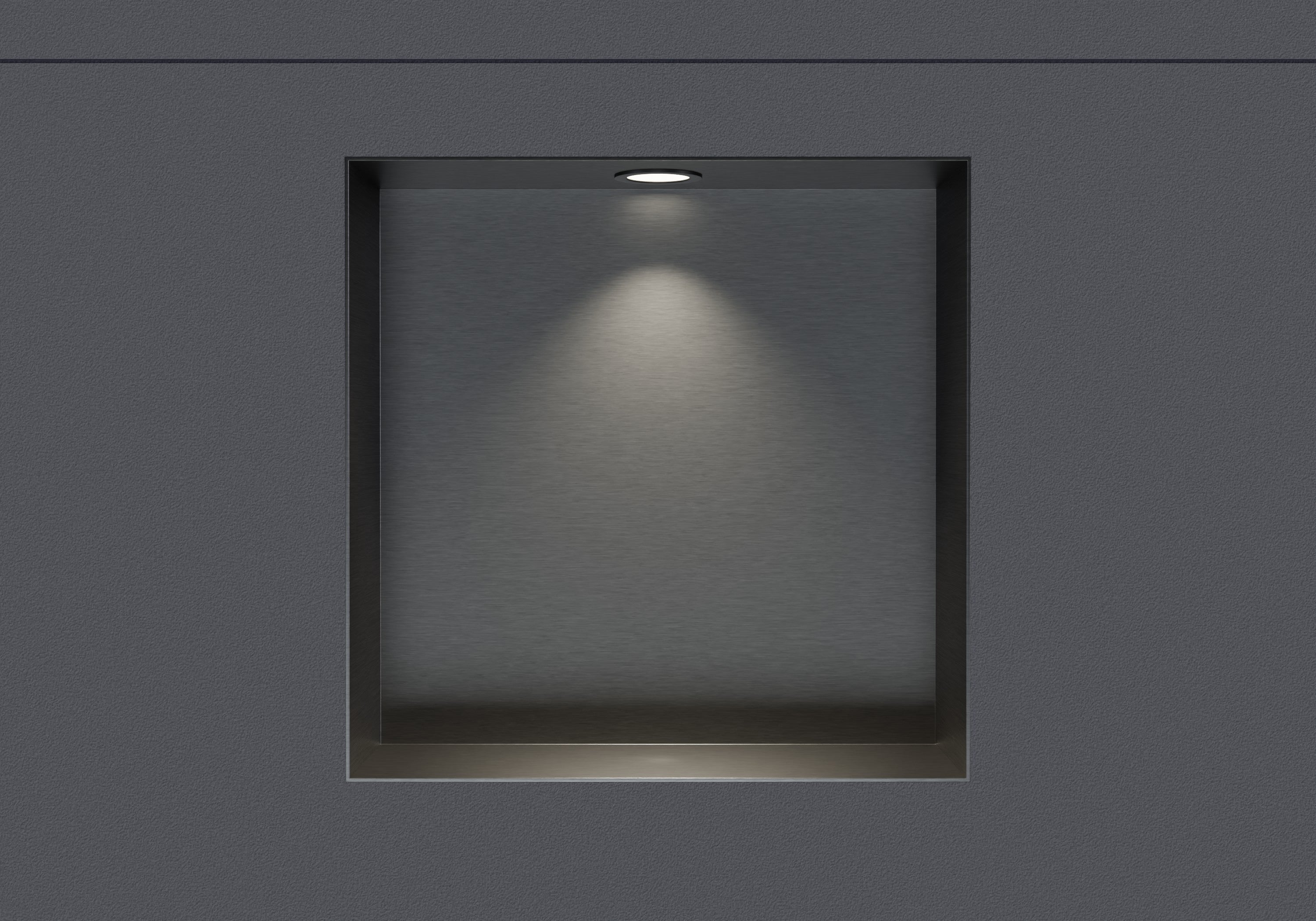 Bernstein - cabina de ducha de acero inoxidable + foco led, repisa de ducha empotrada nt303010x - 30x30x10cm (alxanxpr) - gun metal, 1x foco negro mat
