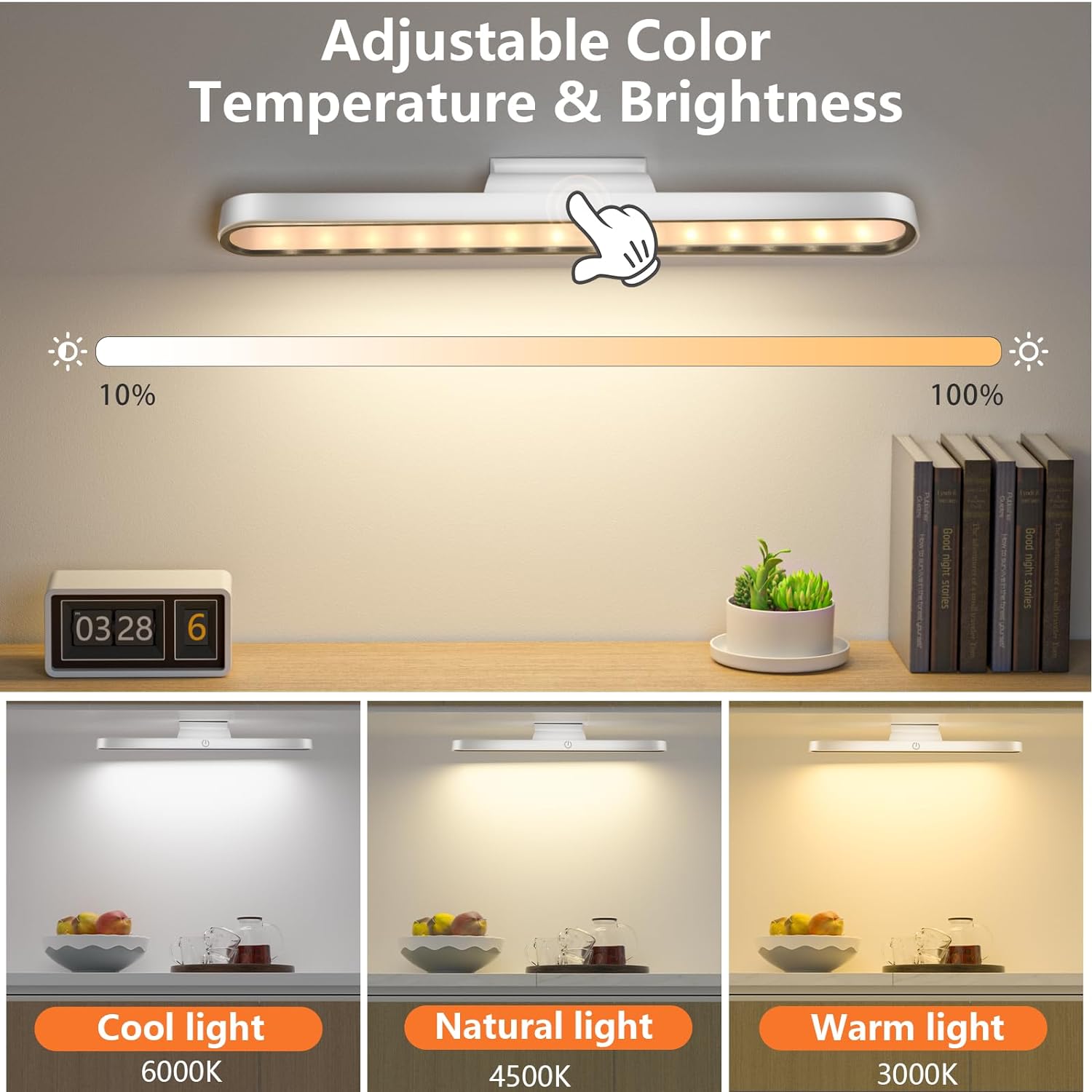 Lumière sous le comptoir, LED de cuisine, lumière d'armoire à intensité variable, bande lumineuse LED, lumière de cuisine rechargeable, blanche - 4