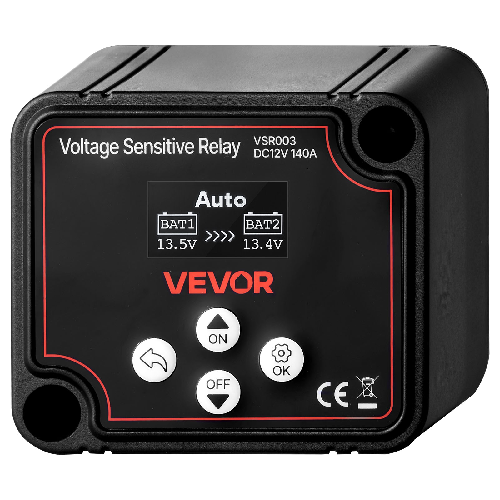 Podwójny izolator akumulatora VEVOR 12V 140A przekaźnik VSR start stop z podwójnym wyświetlaczem napięcia
