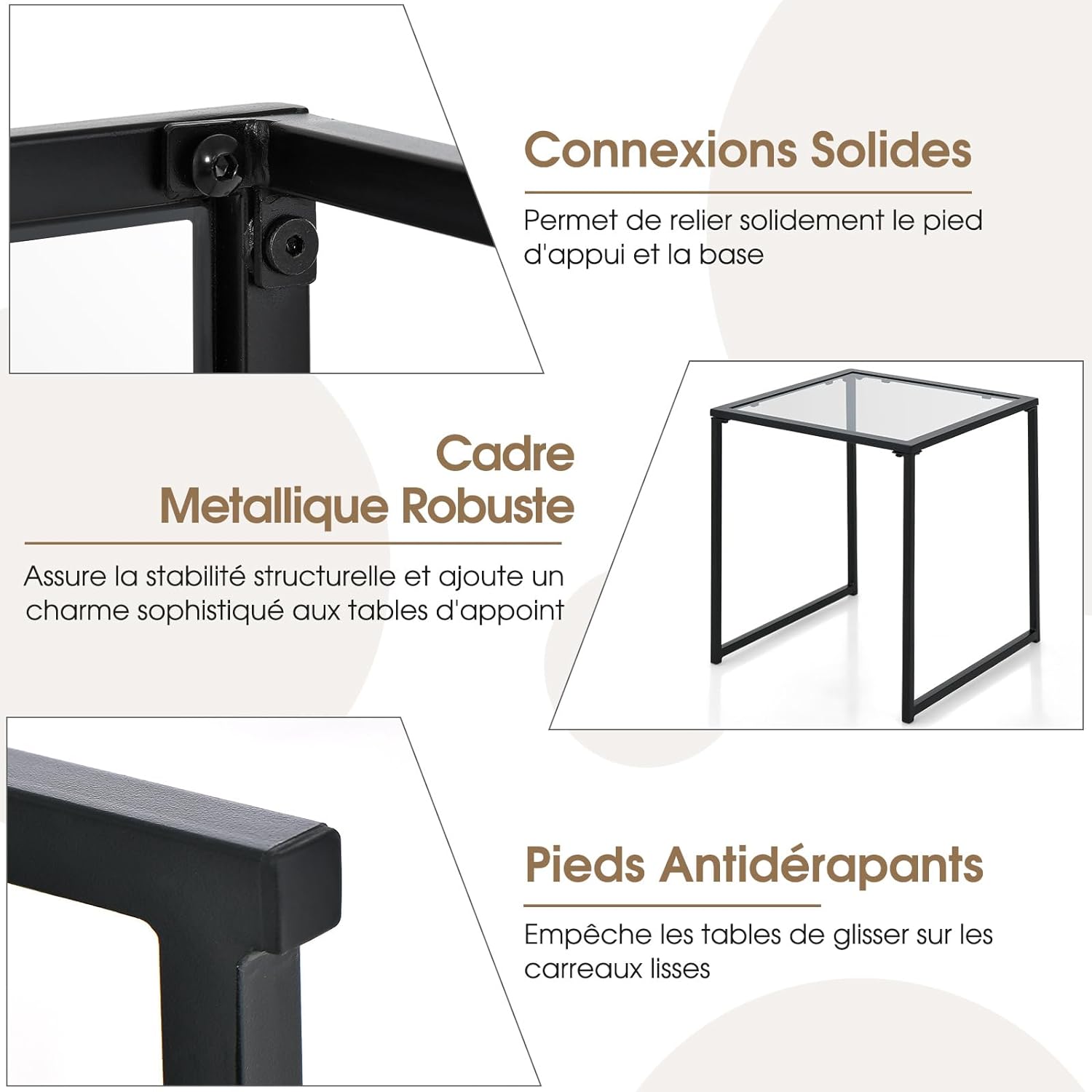 Tavolino da Esterno Quadrato 43cm, Tavolino da Giardino con Piano in Vetro Temperato e Struttura in Metallo, Tavolino da Caffè per Interni ed - 3