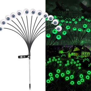Decorazioni Halloween Esterni - 3 Luci Solari LED A Forma Di Occhio, Verde, Onde Al Vento, Impermeabili Per Giardino E Cortile