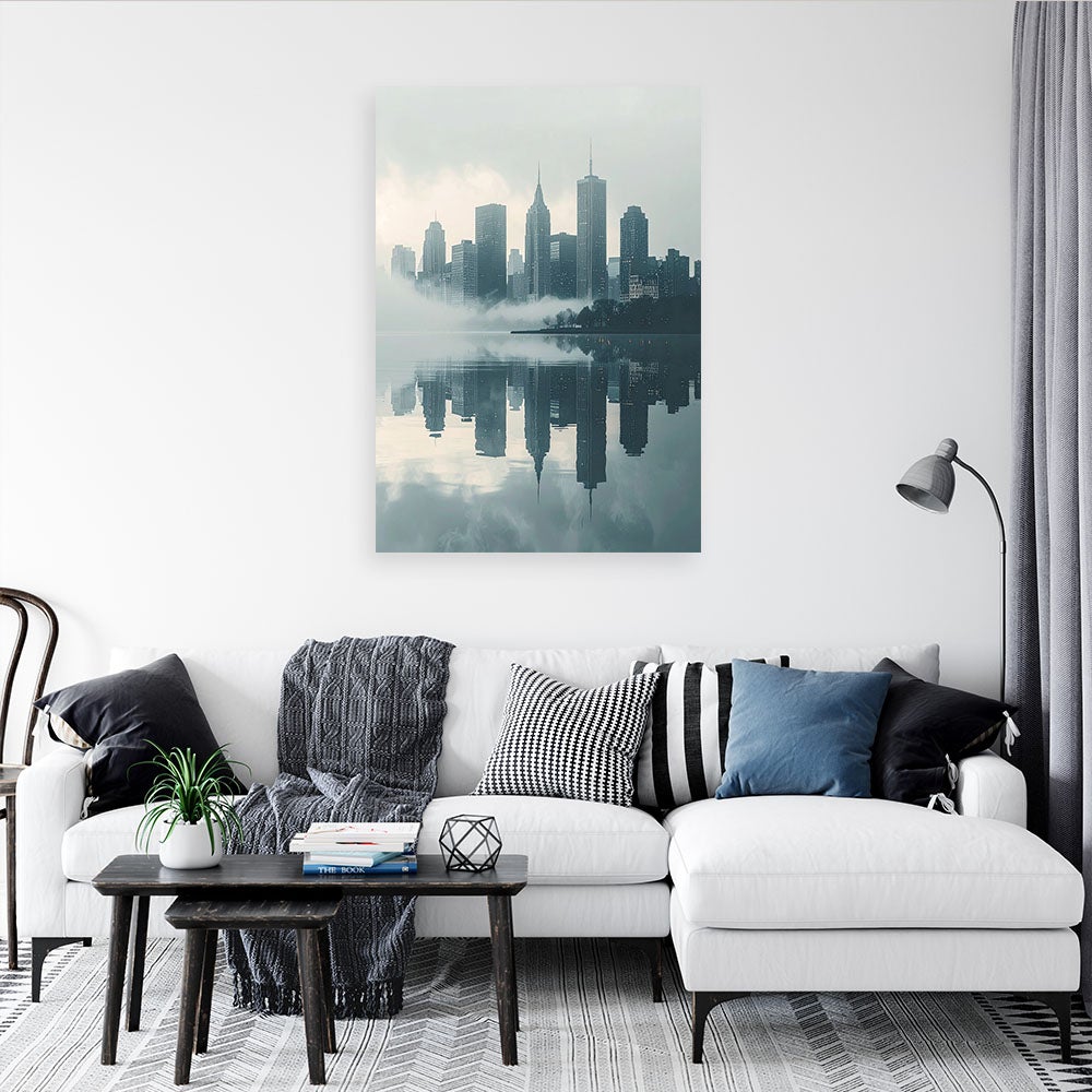 Obraz do salonu sypialni biura, Nowoczesne Budynki Miasto we mgle 40x60 - 2