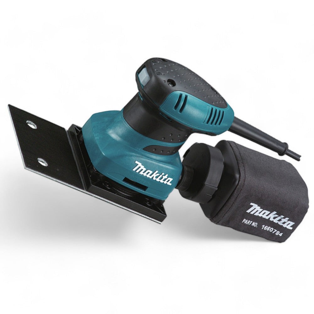 Lijadora orbital Makita de 200 vatios con zapata rectangular de aluminio BO4566