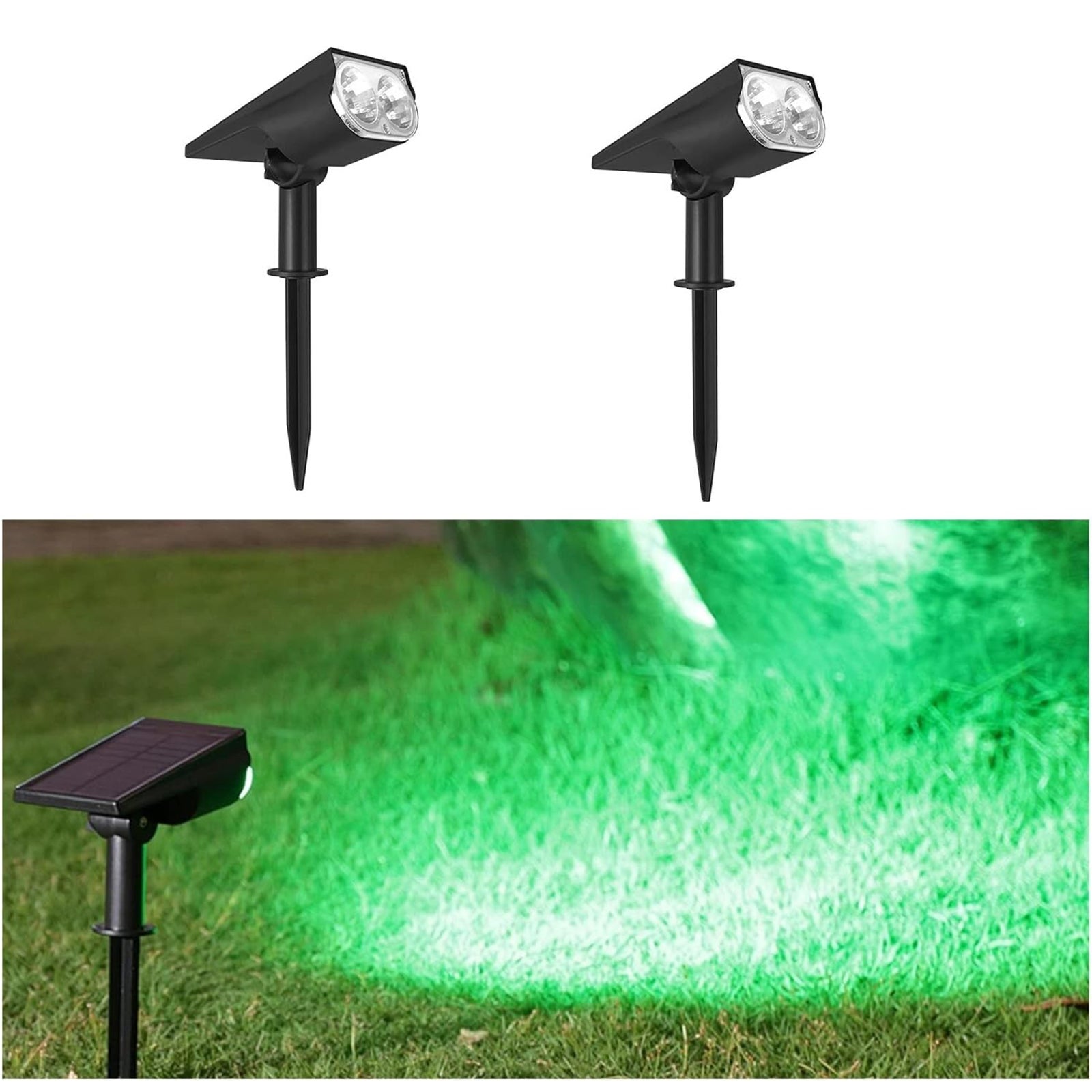 Zewnętrzny kinkiet solarny, zestaw 2 lamp solarnych, wodoodporność IP65, kolor RGB, regulowany kąt świecenia 150°