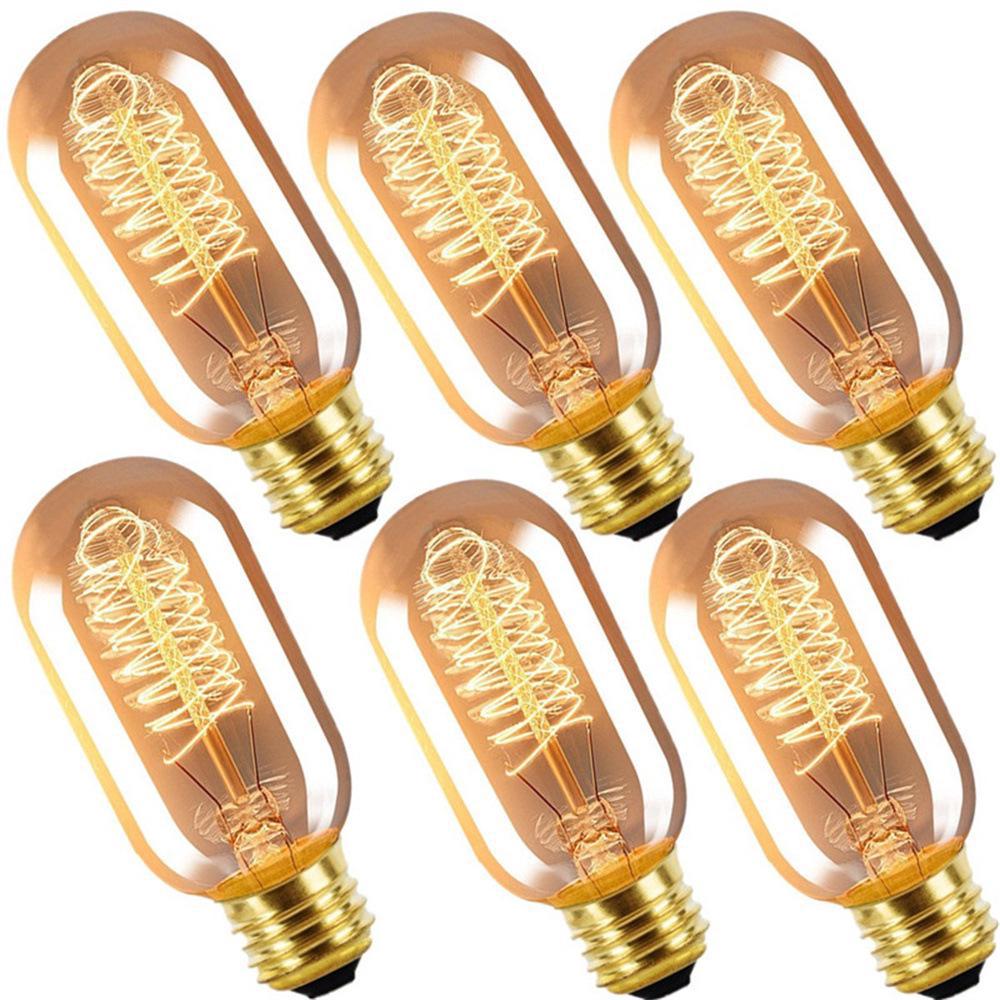 [6 uds] bombilla edison t45 40w lámpara de filamento de tungsteno en espiral retro 220v