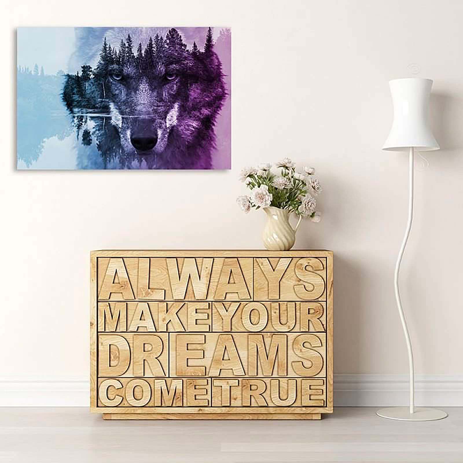 Tableau loup sur fond de forêt pourpre - 40 x 30 cm - 4