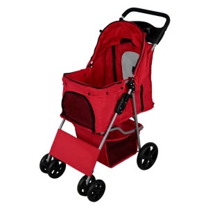 Passeggino Per Cani Pieghevole VidaXL, Rosso, Con Ruote Bloccabili, Trasportino Per Animali Domestici