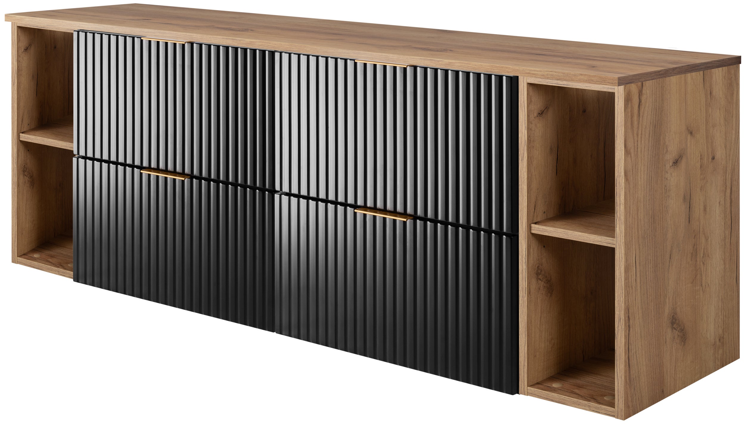 Zestaw łazienkowy FLOW 160 cm czarny z regałami dąb craft blat w zestawie