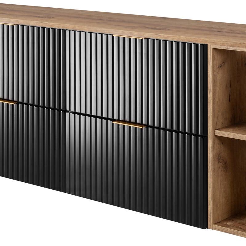 Zestaw łazienkowy FLOW 160 cm czarny z regałami dąb craft blat w zestawie