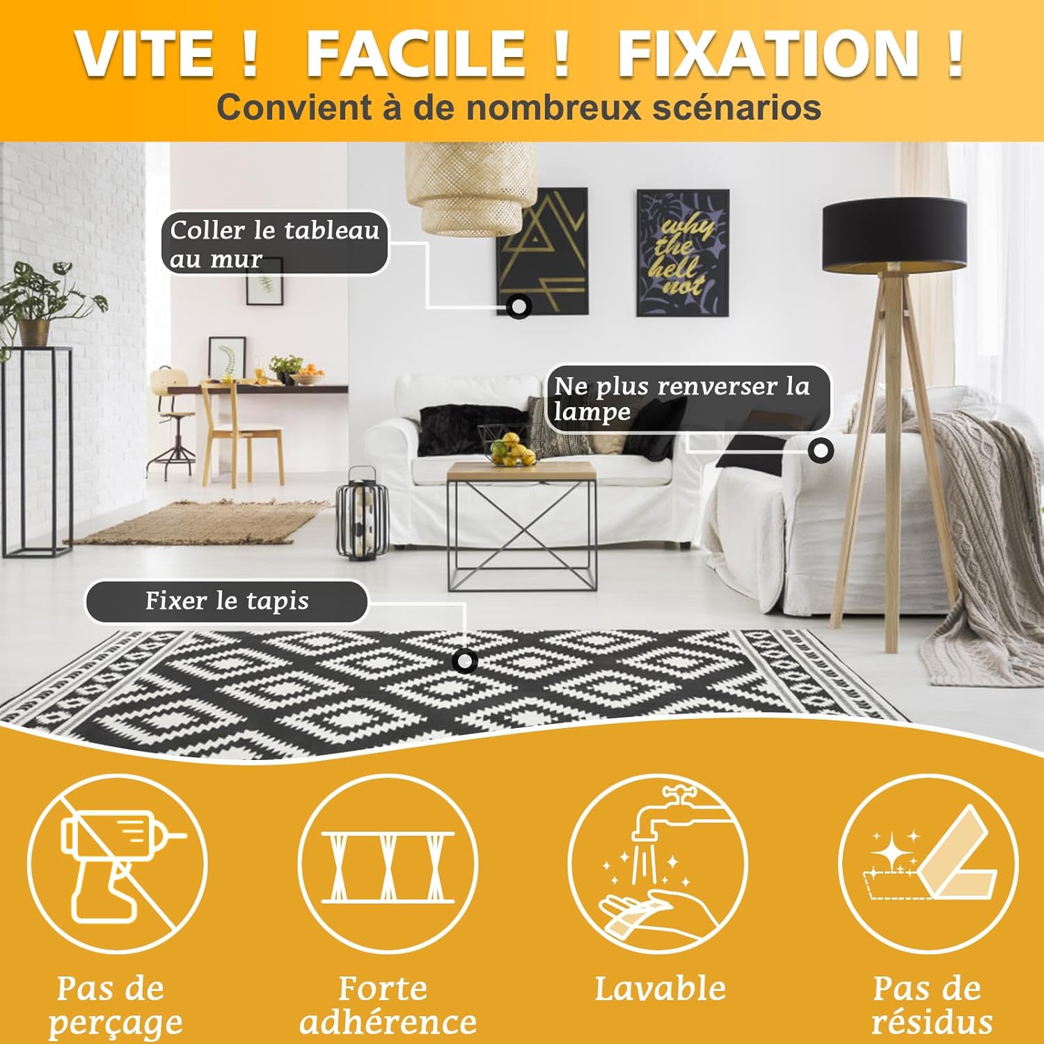 (3M x 3CM x 2MM)Ruban Adhésif Double Face Extra Fort, Accroche Tableau Sans Percer Puissant Transparent Multifonctionnel Réutilisable Lavable Pour Les - 4