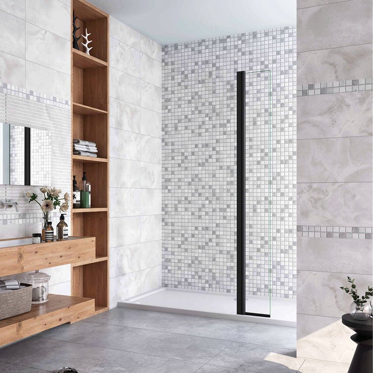 Volet pivotant seul 30x200cm profilé Noir mat retour pivotant à 180° pour paroi de douche à l’italienne en 8mm verre anticalcaire - 2