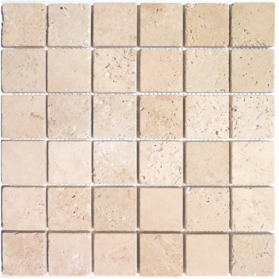 Mosaïque sol/mur en travertin beige - 4,8 x 4,8 x 1 cm - Vendu par filet de 30,5 x 30,5 cm - C-NEGOCE