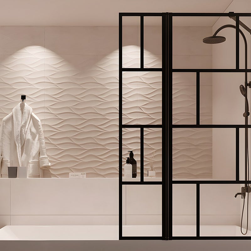 Parawan nawannowy w kolorze czarnym matowym w industrialnym stylu z obrotowym skrzydłem – 100 × 140 cm – OBELINI