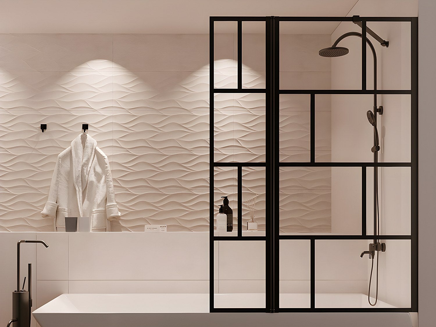 Parawan nawannowy w kolorze czarnym matowym w industrialnym stylu z obrotowym skrzydłem – 100 × 140 cm – OBELINI