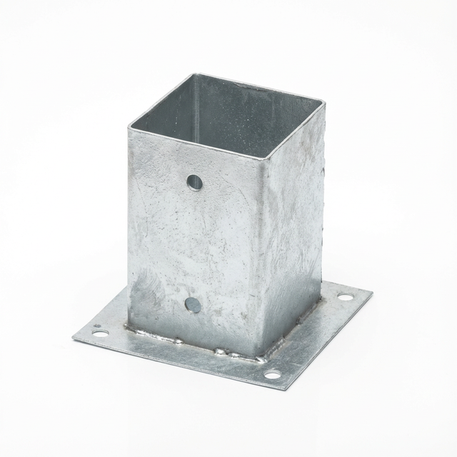 Lot de 4 ancres sur platine rainurées galvanisées 91 × 91 × 150 mm - Épaisseur 2 mm - Support de poteau à visser