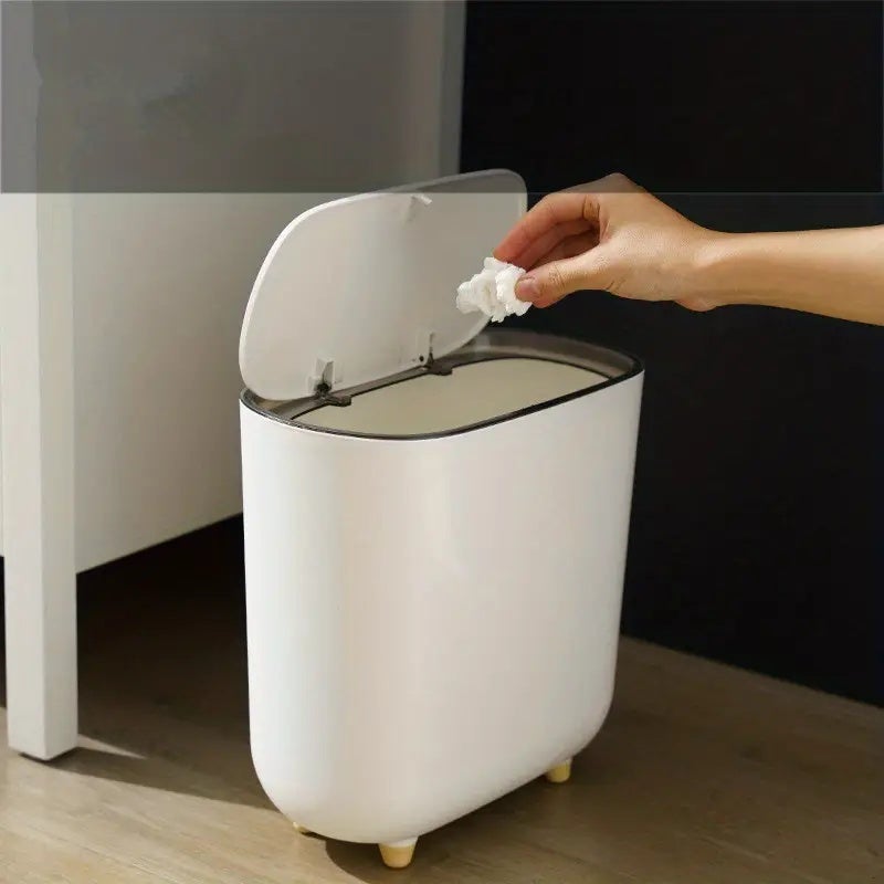Poubelle de toilette fine avec couvercle, corbeille à déchets de salle de bain étroite en plastique pour espaces restreints - 5