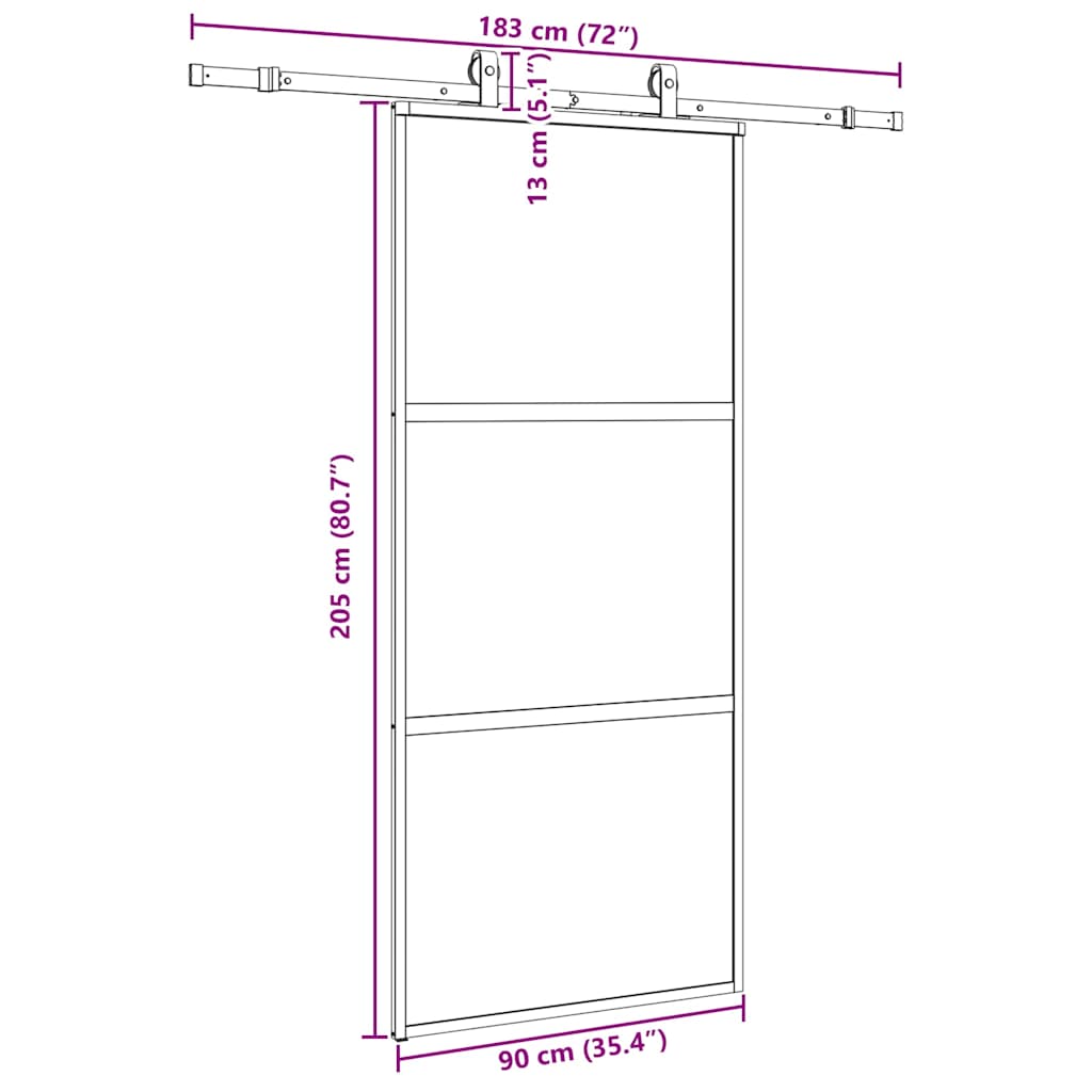 Puerta corredera con herrajes negro 90x205 cm vidrio templado vidaXL - 3